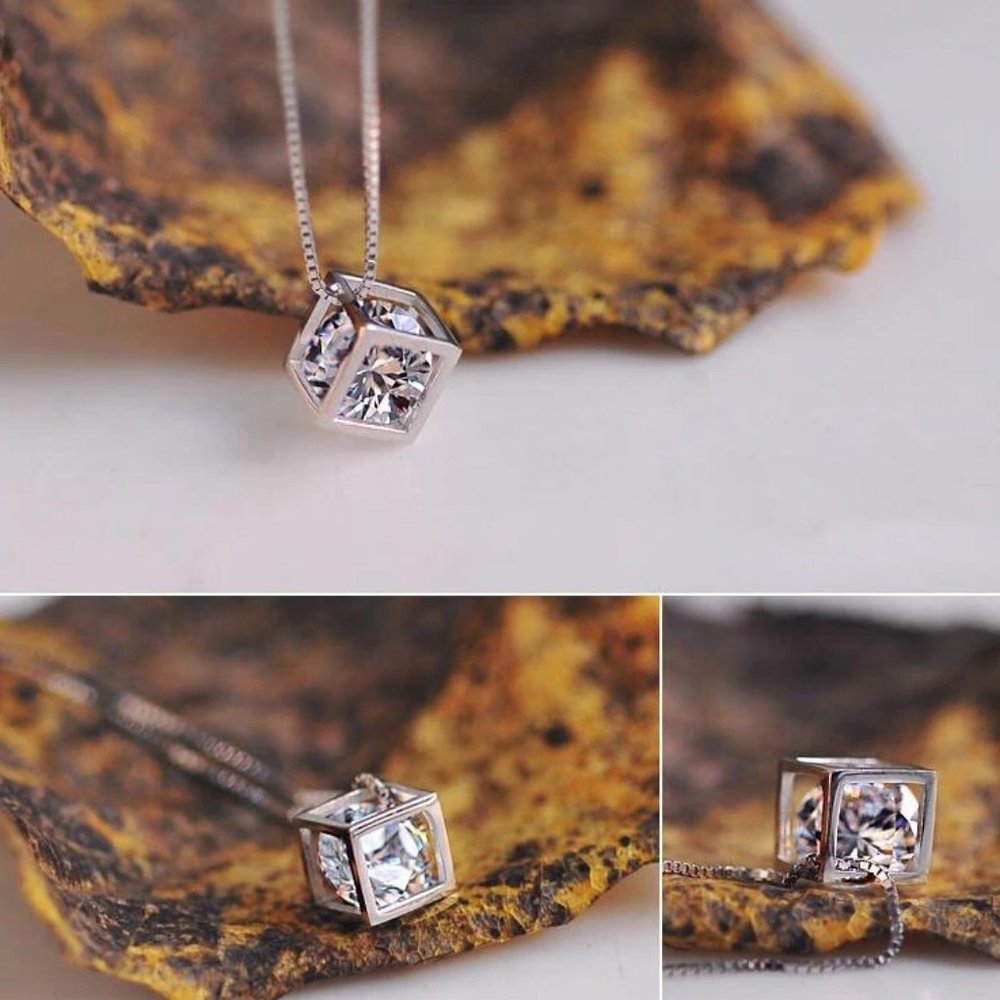 *NEW [Set of 3] 925 Sterling Silver Diamond Cube E - Picture 8 of 13